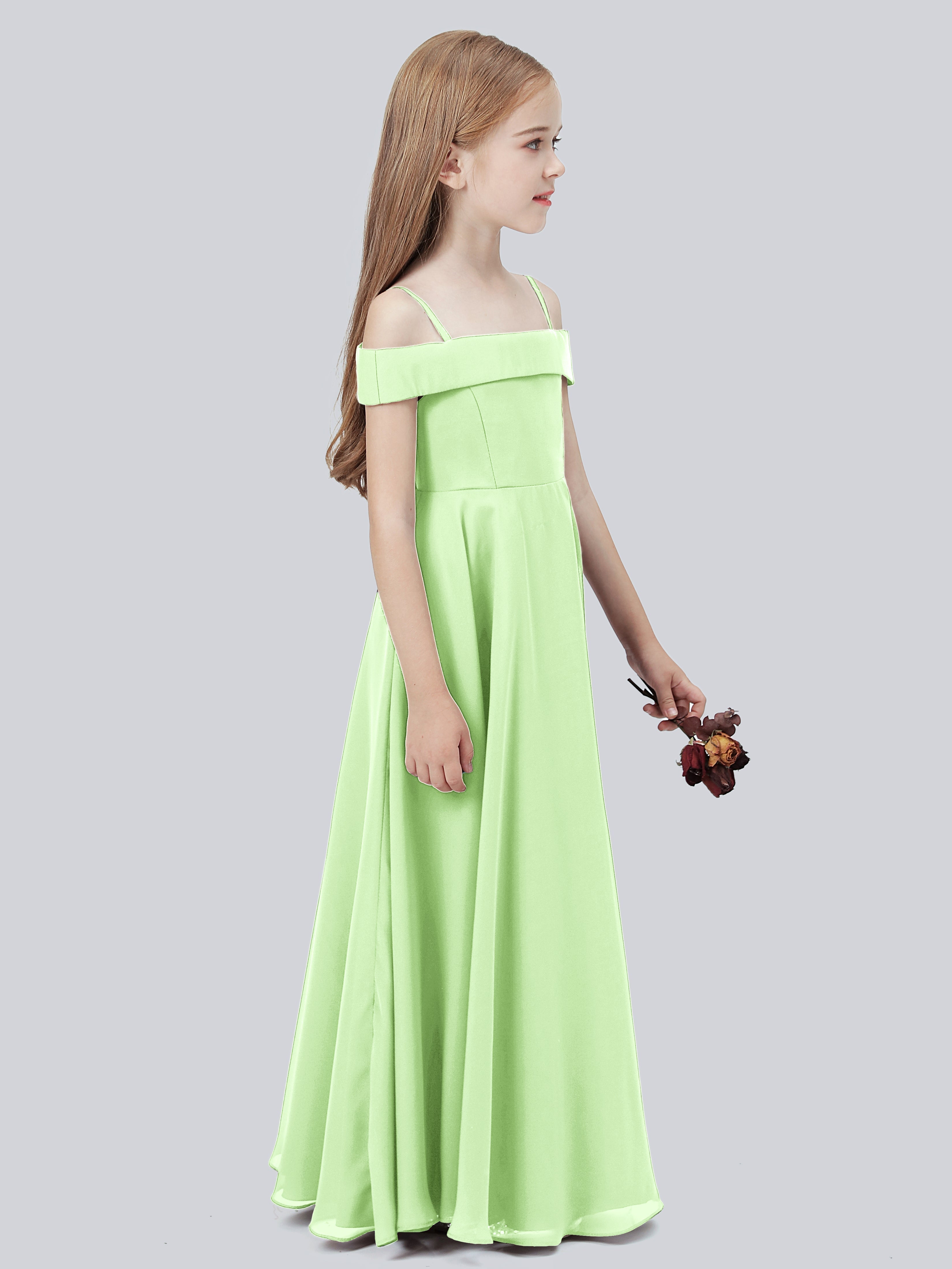 Schulterfreies Stretch-Chiffon Kleid für Junge Brautjungfern