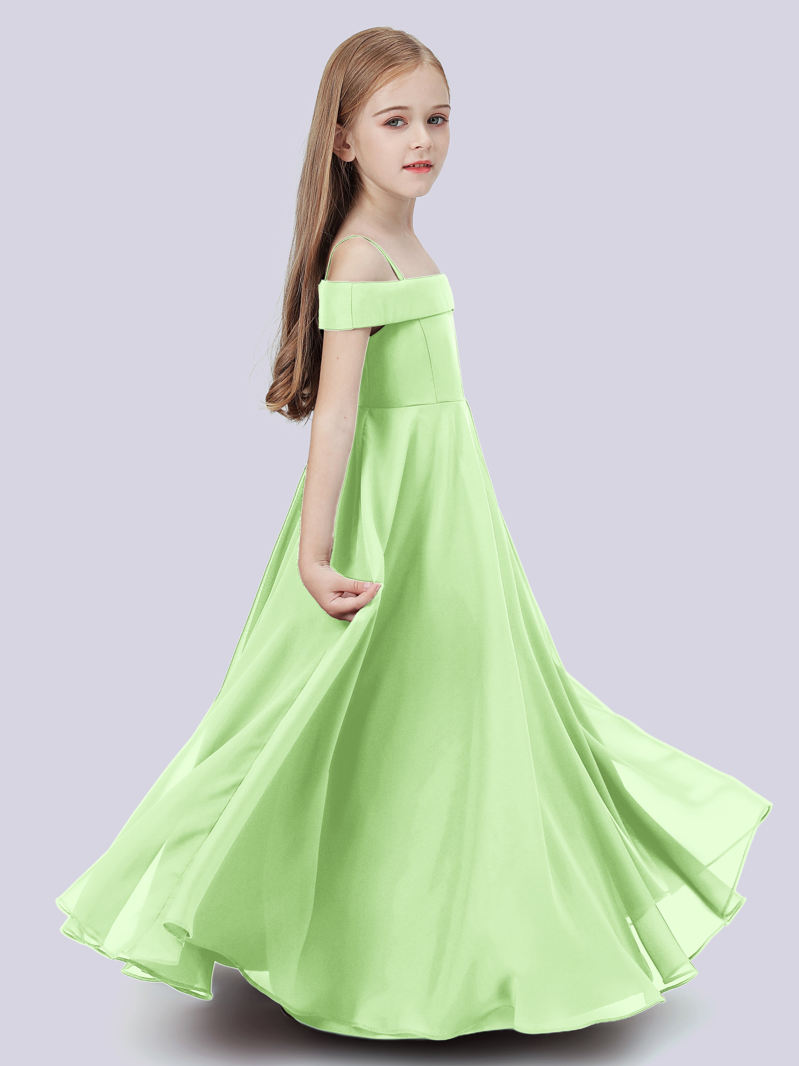 Schulterfreies Stretch-Chiffon Kleid für Junge Brautjungfern