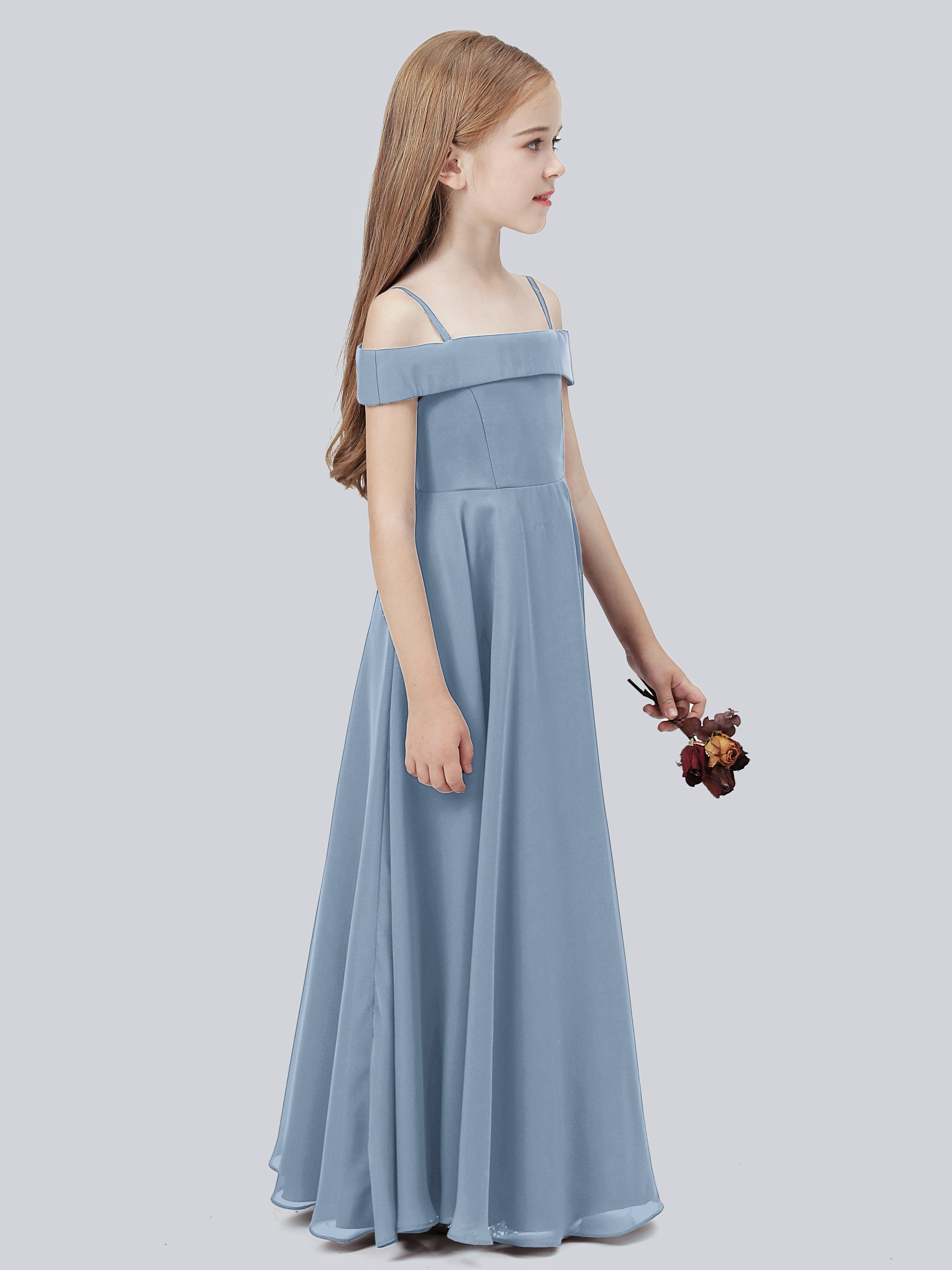 Schulterfreies Stretch-Chiffon Kleid für Junge Brautjungfern