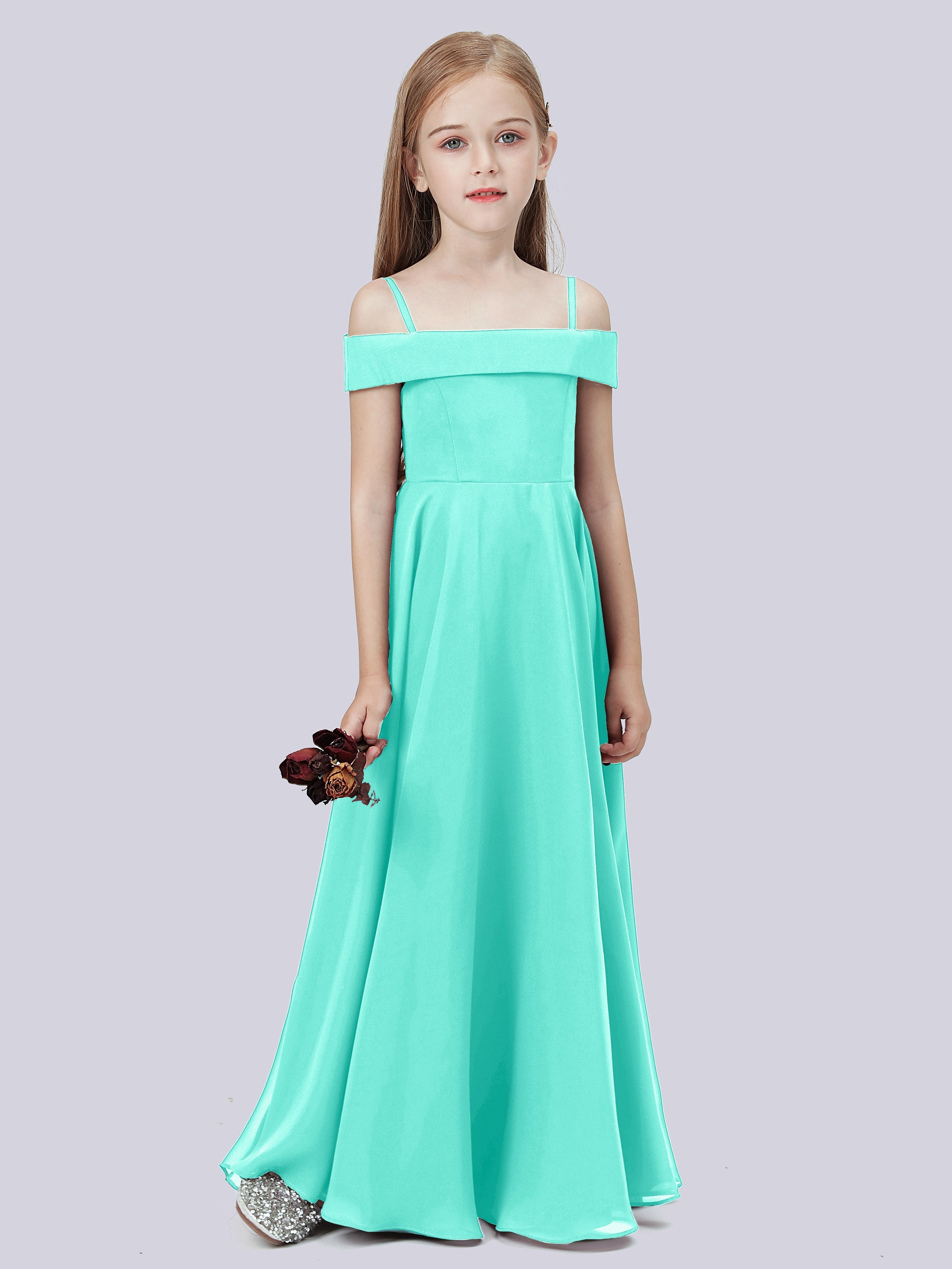 Schulterfreies Stretch-Chiffon Kleid für Junge Brautjungfern