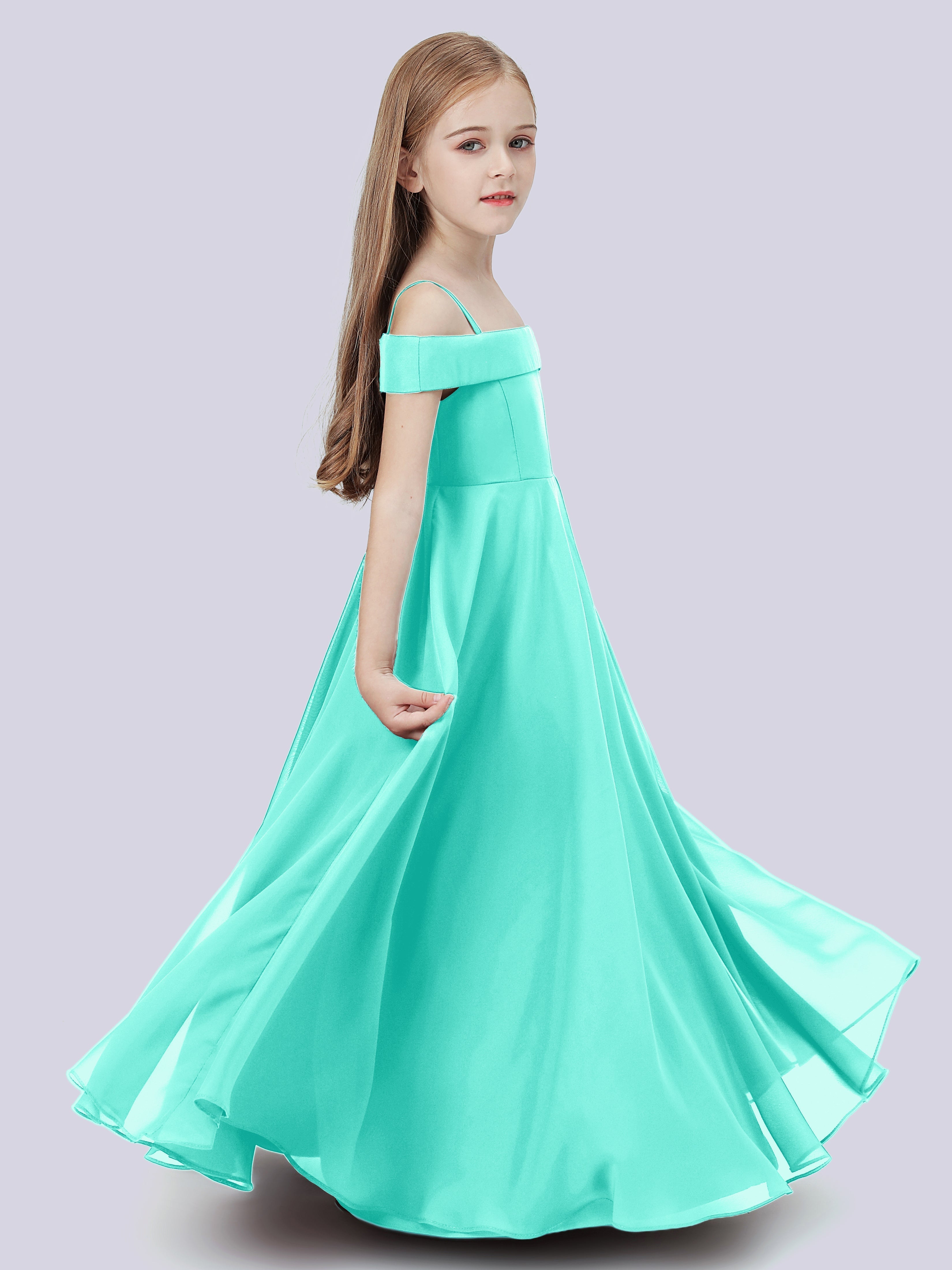 Schulterfreies Stretch-Chiffon Kleid für Junge Brautjungfern