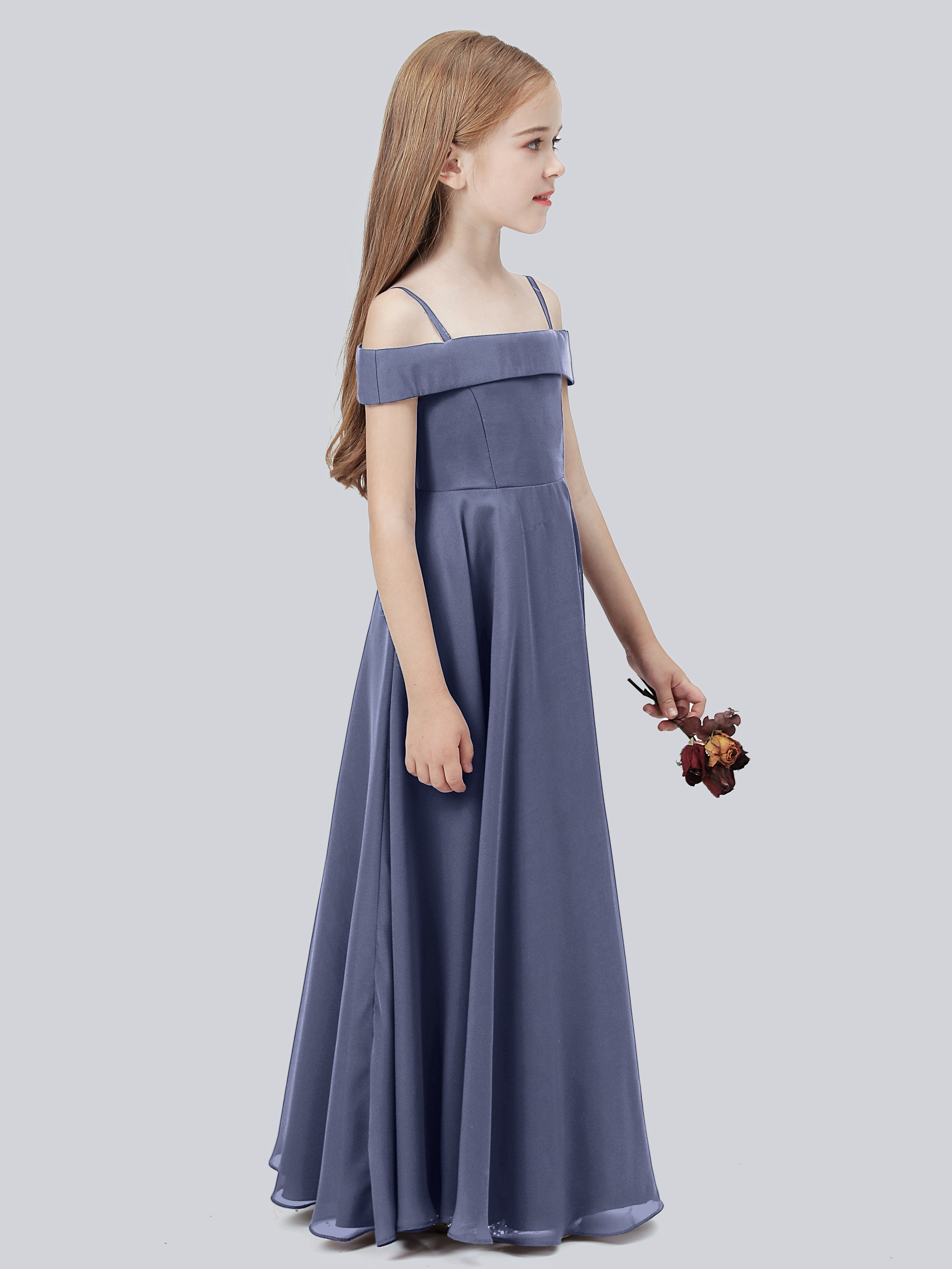 Schulterfreies Stretch-Chiffon Kleid für Junge Brautjungfern