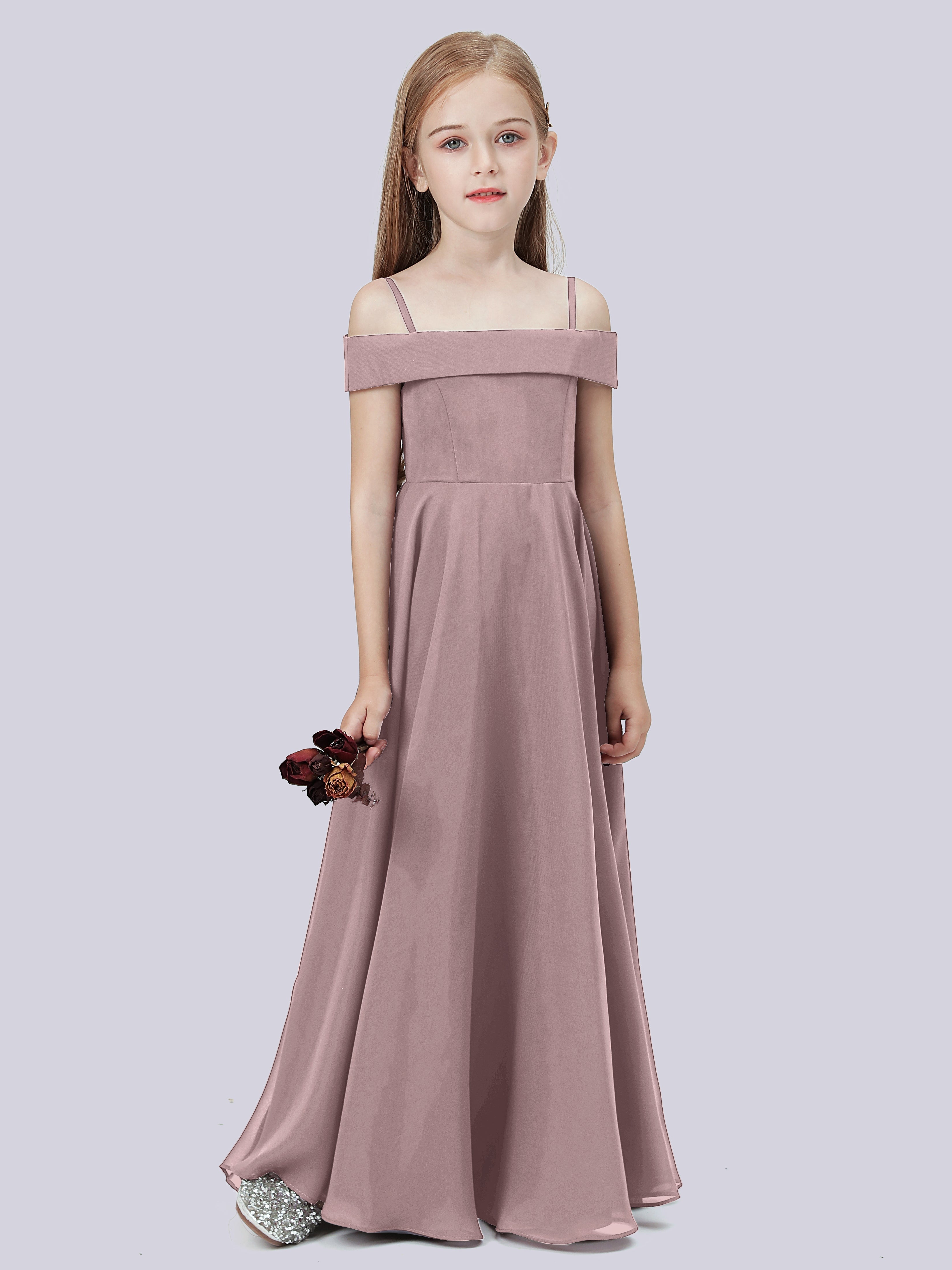Schulterfreies Stretch-Chiffon Kleid für Junge Brautjungfern