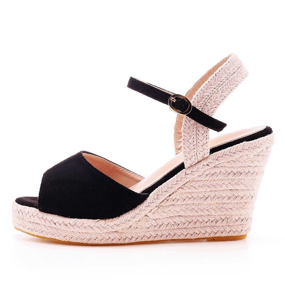 Peep Toe Espadrille Schnallenriemen Keil Sandalen