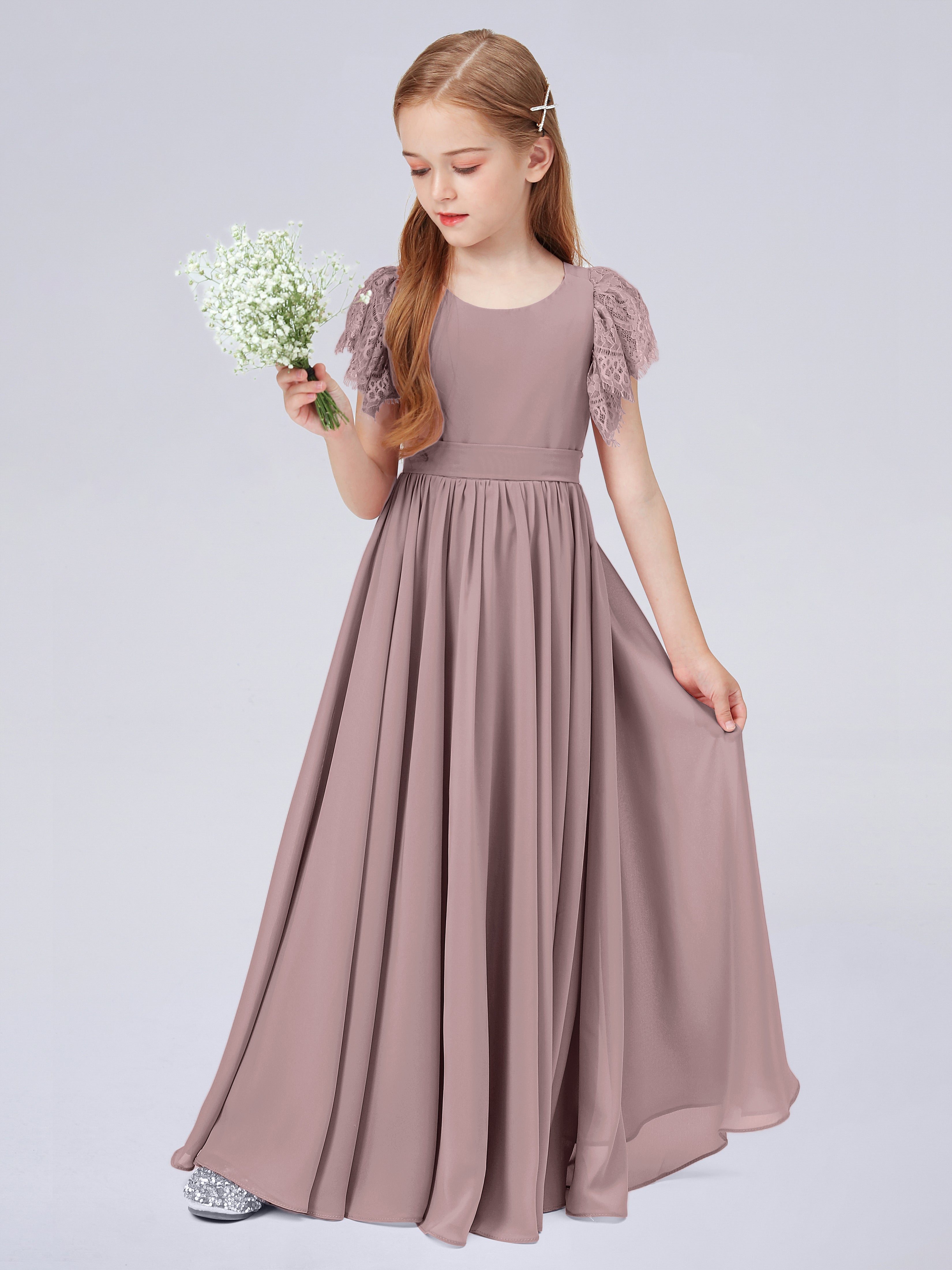 Kurzärmliges Spitzenkleid für Junge Brautjungfern