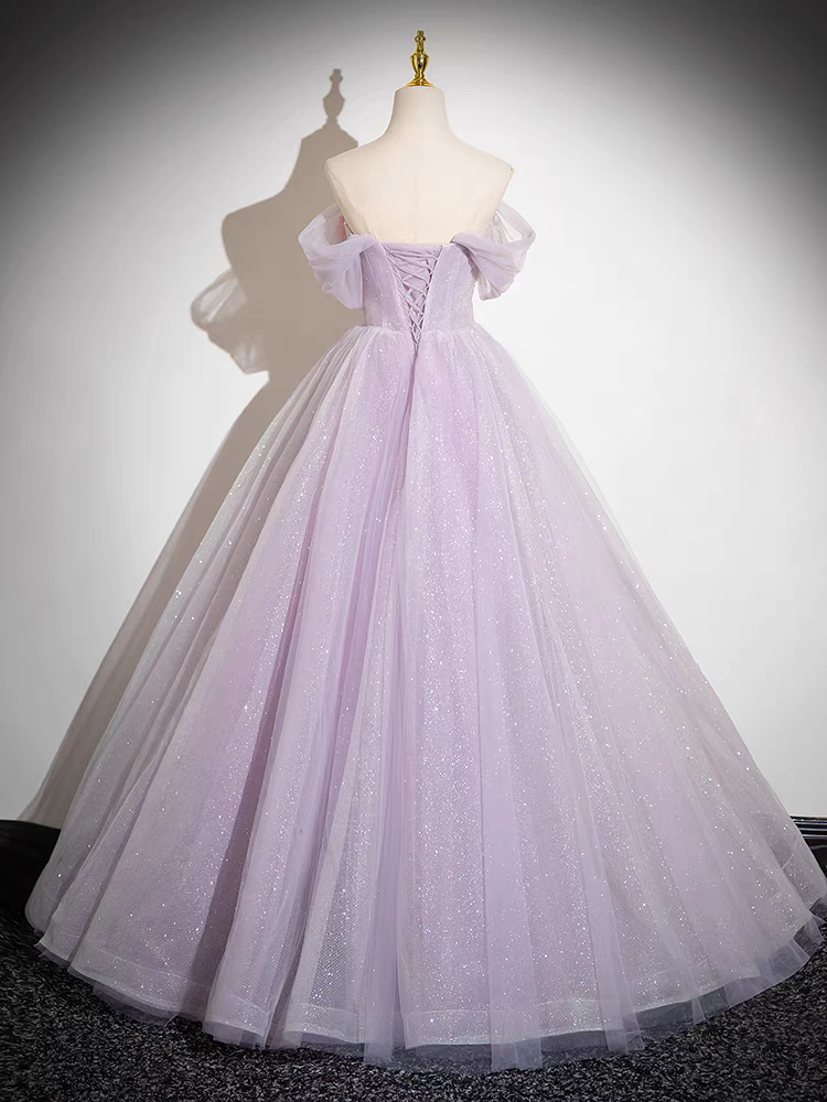 Glitzerndes Tüll-Abschlussballkleid schulterfrei mit Blumenapplikationen Quinceanera Kleid