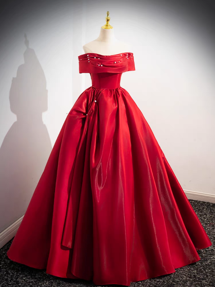 Elegantes Rotes Trägerloses Gerafftes Mieder Perlenbesetztes Satin Quinceanera Kleid