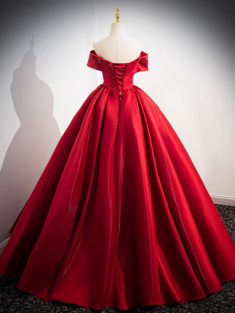 Elegantes Rotes Trägerloses Gerafftes Mieder Perlenbesetztes Satin Quinceanera Kleid