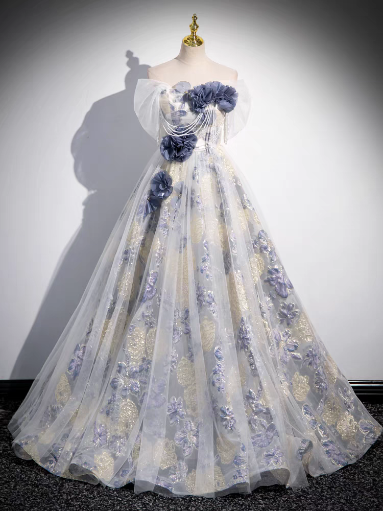 Trägerloses Ballkleid mit Blumen Abnehmbare Ärmel Bedruckte Spitze Quinceanera Kleid