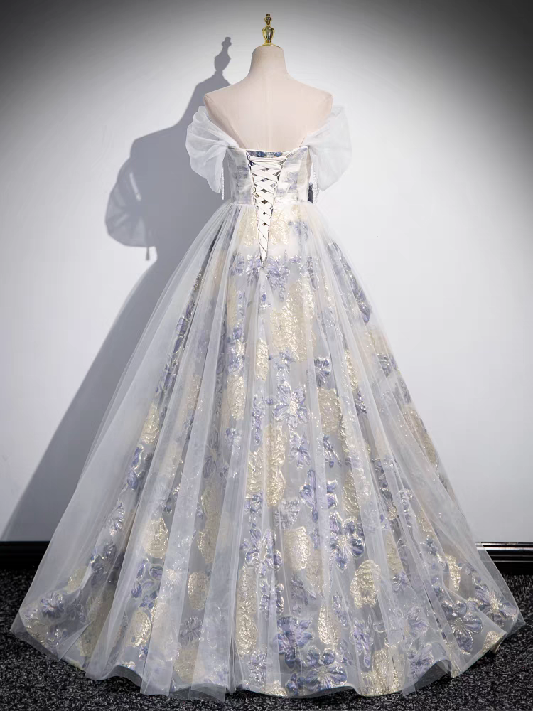 Trägerloses Ballkleid mit Blumen Abnehmbare Ärmel Bedruckte Spitze Quinceanera Kleid